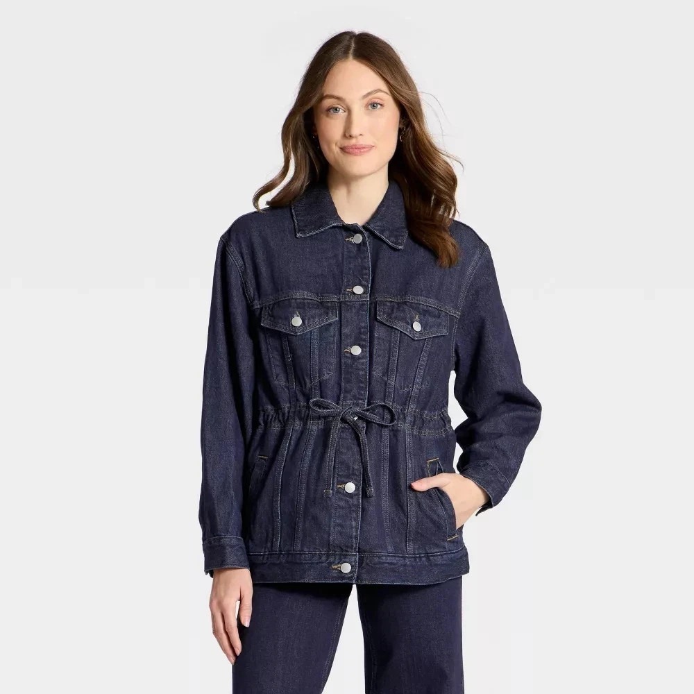 Women's Cinched Waist Trucker Denim Jacket - Universal Thread Medium NWT